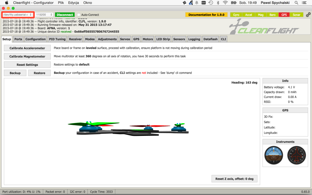 Cleanflight Flip32+ connected via FTDI FT232RL