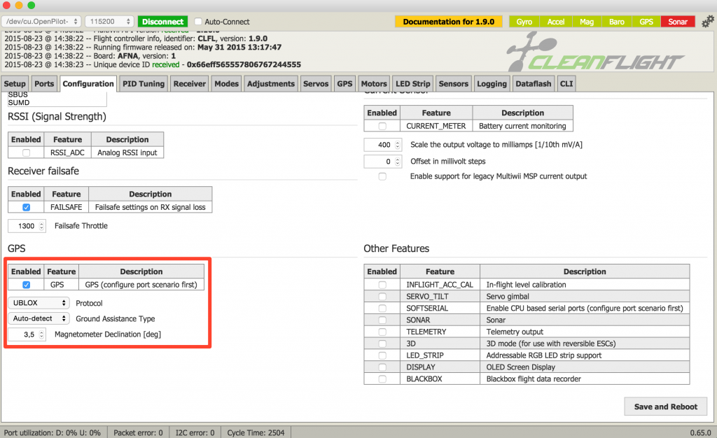Enabling GPS in cleanflight