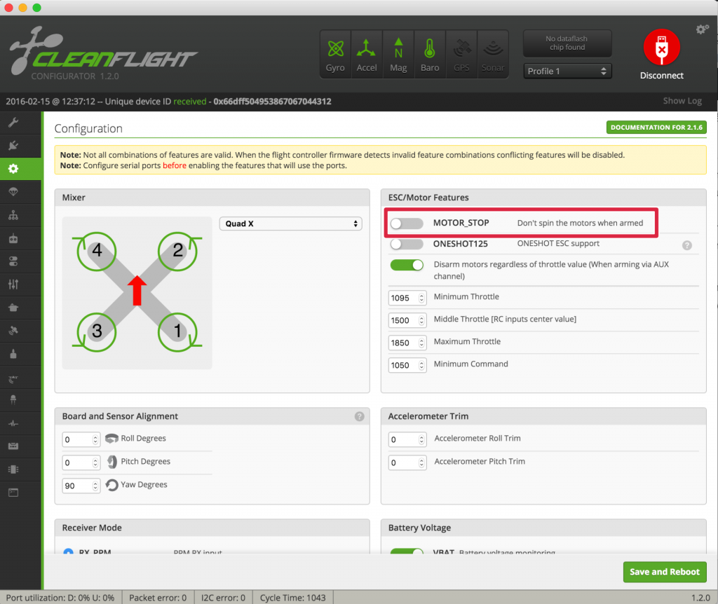 Beteflight AirMode Moror Stop