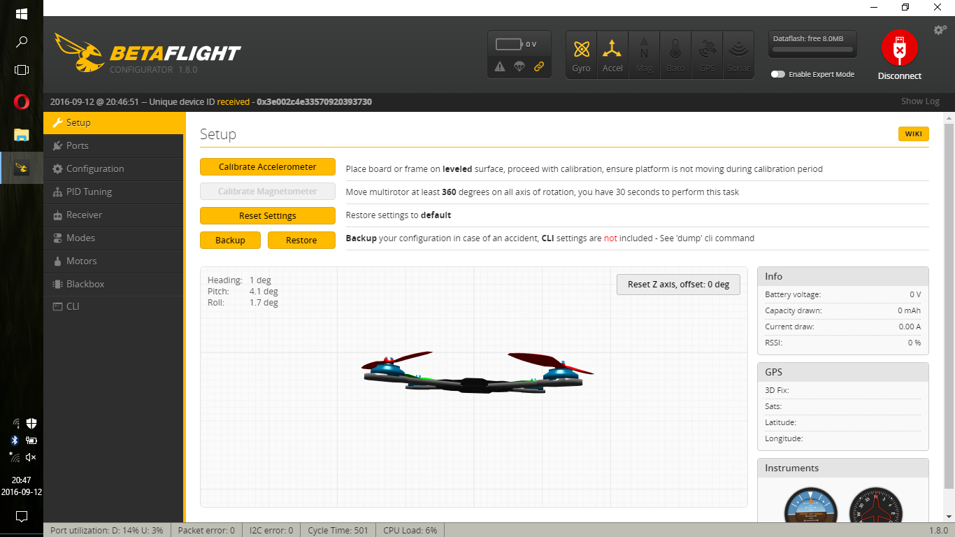 Betaflight Setup Tab