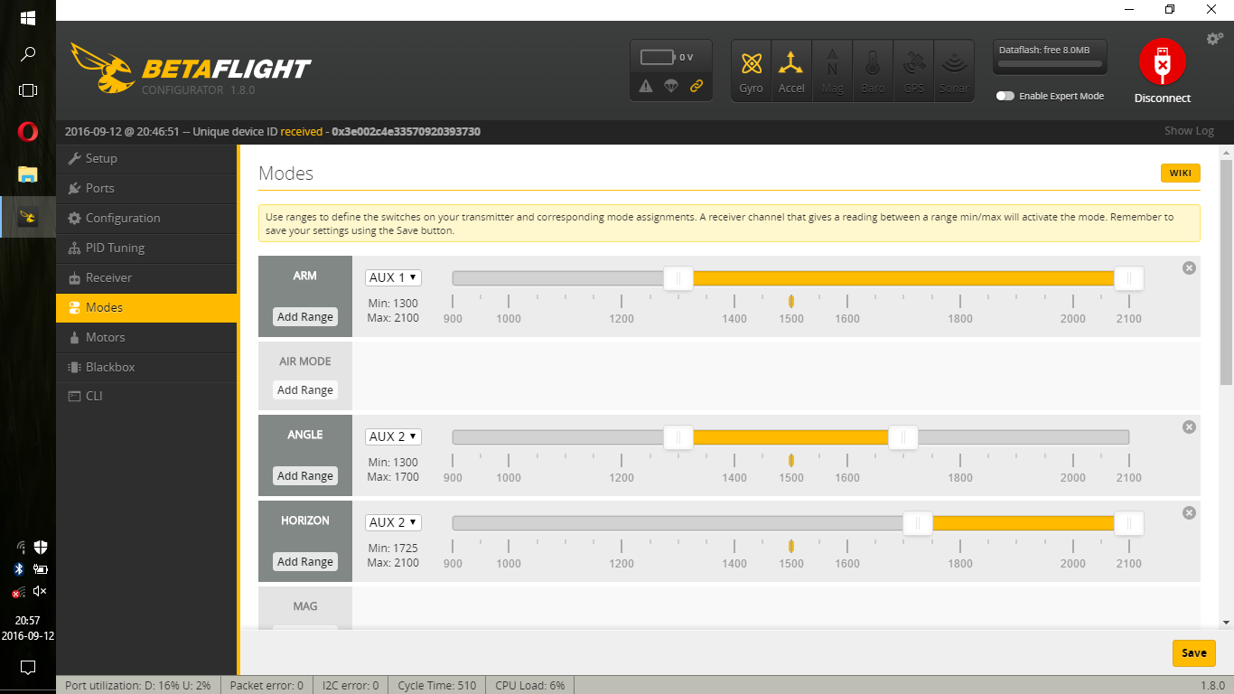 Betaflight AUX modes