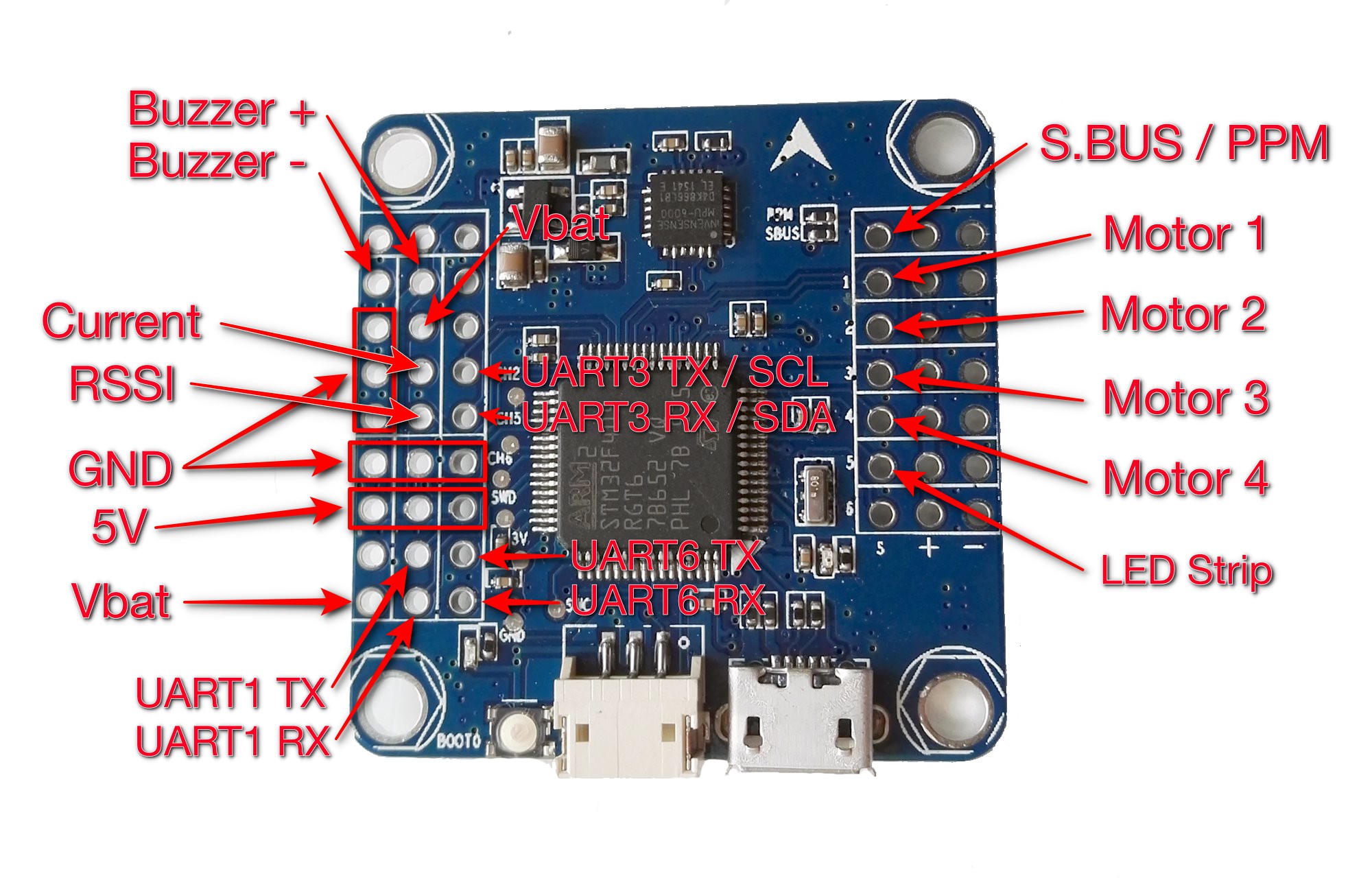 Flip32 F4 Flight Controller pinout