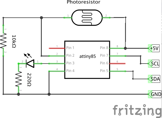 attiny85 i2c slave light sensor with photoresistor