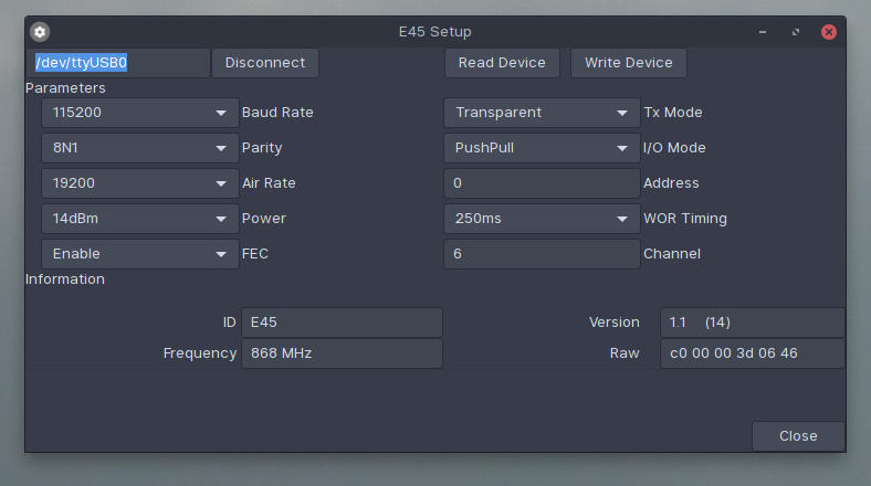 E45-TTL-100 configuration tool for Linux