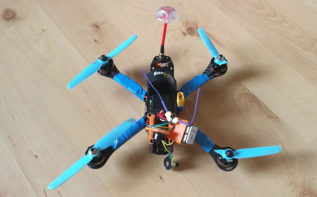 Crashed GPS Racer, 6 inch experimental quadcopter