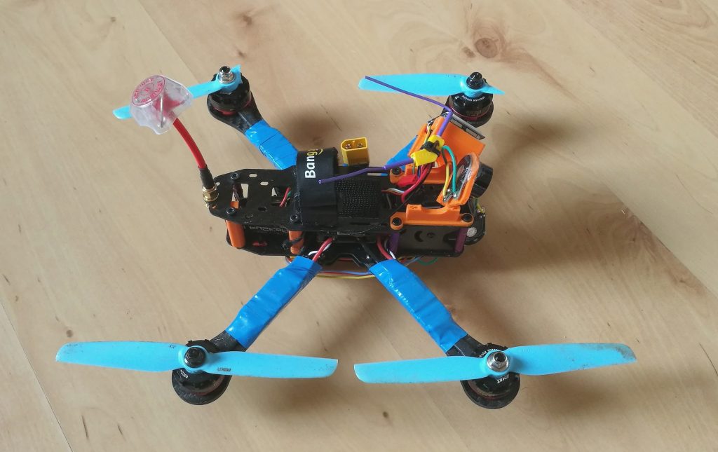 Crashed GPS Racer, 6 inch experimental quadcopter